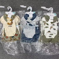 Summer Newborn Baby Boy Four-piece Cartoon Animal Dinosaure tiger Baby Onesie + Shorts + Chaussettes + Serviette baveuse
