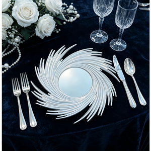 Assiettes de Présentation Personnalisables en PP <span class=keywords><strong>Argent</strong></span>é et Noir, Durables et Non Toxiques, Bordure Unique Effet Tourbillon pour Mariages de Luxe et Fêtes Modernes - Product Image 3