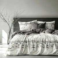 Parure de lit à imprimé floral, blanc et gris, housse de couette moderne de qualité hôtelière de luxe avec 2 taies d'oreiller, vente en gros, haute qualité