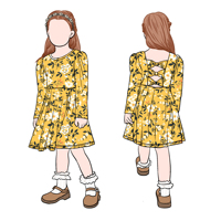 Populaire Nouveau Design Automne Floral Motif Personnalisé Manches Longues Bouffantes Enfants Filles Robe avec Noeud Arrière