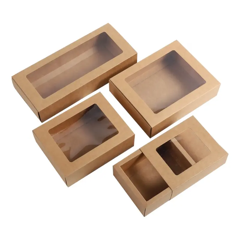 Food Grade pastry paper Box with window Slide Drawer Flat Paper Box for Chocolate Cookies Macaron Coffee Tea Sweet Packaging Box