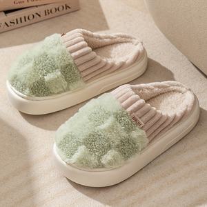 Chaussons d'intérieur/extérieur pour femmes, en fausse fourrure de lapin, bicolores, pour l'hiver, fermés, pour l'été et l'automne, chauds - Product Image 1