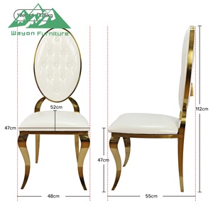 Chaise de mariage Wayon en acier inoxydable doré de luxe, dossier ovale, détail en pompon, surpiqûres en forme de soleil - Product Image 6