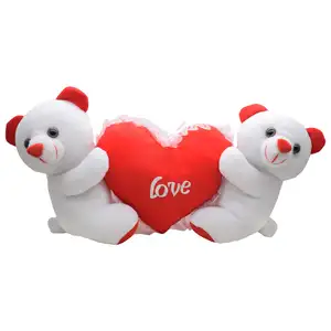 वेलेंटाइन शादी के जोड़े टेडी भालू पकड़े लाल दिल आलीशान खिलौना के साथ सफेद टेडी भालू कशीदाकारी लाल दिल पर छाती