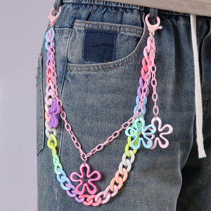 Double Layer Floral Acrylic Pants <b>Chain</b> With Tassel Ring For Casual Wear Unisex Adult <b>Waist</b> <b>Chain</b> Candy Color Design - Product Image 2