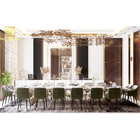 Salle à manger rectangulaire en acier inoxydable, table à manger moderne en marbre véritable 12 chaises