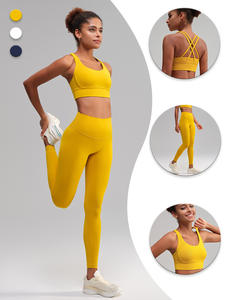 Women's 2 Piece Yoga Set, Crisscross Back Sports Bra &amp; Pocket Workout Leggings, No Front Seam Slimming Fitness Outfit - Product Image 6