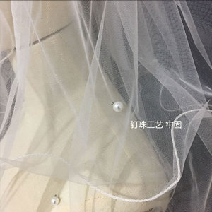 Voile de mariée élégant en perles blanches, court, multi-couches, en tulle avec nœud en satin pour cérémonie de <span class=keywords><strong>mariage</strong></span>, voile de mariée court - Product Image 6