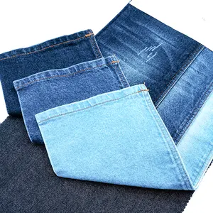 Kain jins berat sedang warna biru dan hitam dapat disesuaikan rol kain Denim tenun Denim melar tinggi