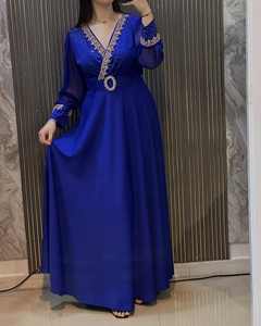 Robe musulmane décontractée pour femmes, style Dubaï, abaya, robe longue en denim avec strass, grande taille, activités ethniques, travail, Moyen-Orient - Product Image 4
