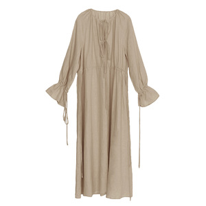 Vestido largo holgado de <span class=keywords><strong>lino</strong></span> y algodón para mujer, verano 2026, personalizado, con manga larga, cordón ajustable y puños acampanados, estilo maxi relajado, de fábrica OEM - Product Image 5