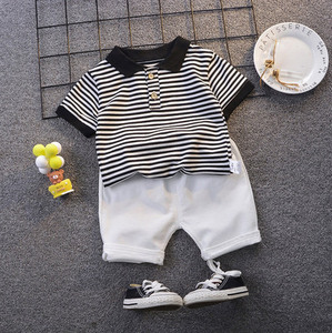 Costumes d'été pour garçons, 2 pièces, t-shirt polo à rayures et à manches courtes, à la mode, nouvelle collection <span class=keywords><strong>2021</strong></span> pour enfants - Product Image 4