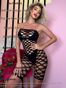 Filet de pêche noir pour femmes Lingerie <span class=keywords><strong>sans</strong></span> bretelles Large Mesh Transparent Lady Bodysuit Underwear - Product Image 6