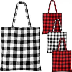 Bolsa de Compras Grande de Algodón, Bolsa de Mano con Diseño a Cuadros, con Asa, Ecológica, Duradera, para Guardar Comestibles y Ropa - Product Image 1