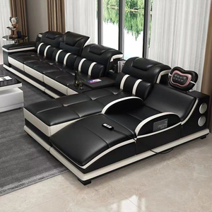 Conjunto de Muebles Reclinables Modernos y Funcionales para Sala de Estar, en Forma de L, Modulares, Seccionales, de Cuero de Lujo - Product Image 4