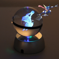 YL-B006 Venta al por Mayor, Cristal Transparente Ecológico de 50 mm con Grabado Láser 3D, Pokébola Greninja con Luz LED para Niños, Regalo