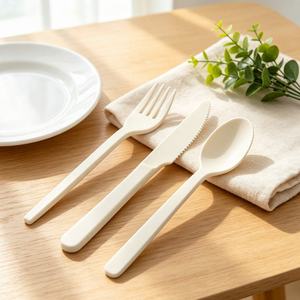 Vaisselle écologique compostable CPLA, couverts jetables biodégradables, cuillère, couteau, fourchette pour le camping et la restauration - Product Image 1