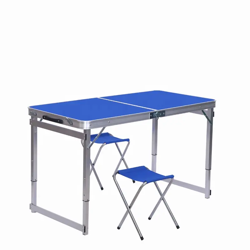 Mesa plegable portátil para exteriores, mesa plegable para acampar, Picnic, patas cuadradas gruesas, altura ajustable, 120x60cm con 2 Taburetes