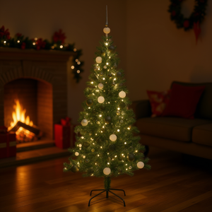 Sapin de Noël artificiel vert pré-éclairé de 70,9 pouces avec lumières LED blanc chaud, base sur pied pour intérieur et décorations - Product Image 2