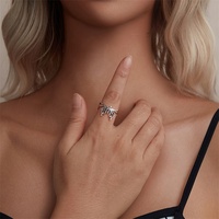 Hochwertige Sterling Silber gravierte offene Fingerring Vintage Big Fine Minimalist Resizable Animal Ladies Schmetterlings ringe