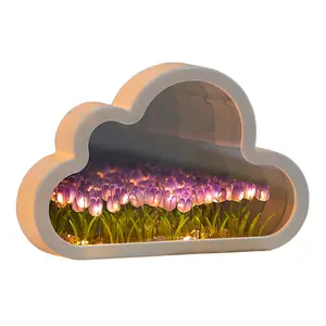 뜨거운 판매자 DIY 수제 구름 튤립 거울 야간 조명 Lampara de Tulipanes 홈 장식 거울 시뮬레이션 꽃