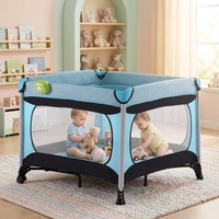 Lit de voyage portable en métal de grande taille pour enfants, parc de jeu carré sécurisé pour bébé, idéal pour l'extérieur, la maison, la chambre, le parc et le centre commercial