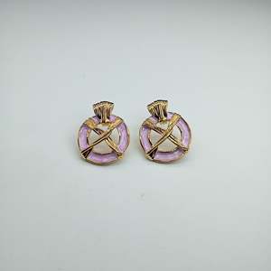 Boucles d'oreilles tendance en acier inoxydable 316L plaqué or PVD, émail violet, design rond, bijoux pour femmes - Product Image 1