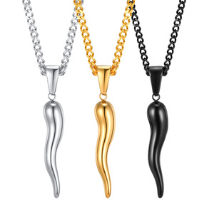 Collier pendentif en <span class=keywords><strong>corne</strong></span> d'Italie plaqué <span class=keywords><strong>or</strong></span> 18 carats unisexe avec chaîne à maillons polie personnalisée mariage fiançailles fête anniversaire - Product Image 1