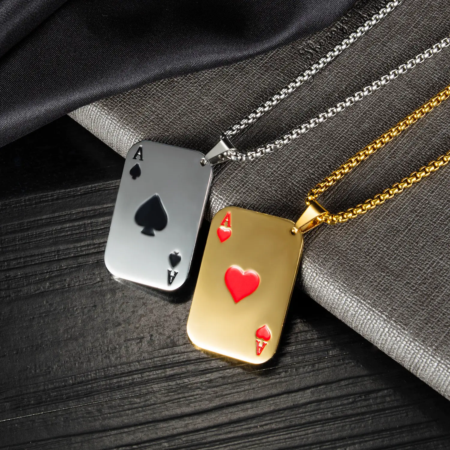 Hip Hop Mode Lucky Pik Ass Edelstahl Herren Halskette Silber Farbe Poker Anhänger Halskette