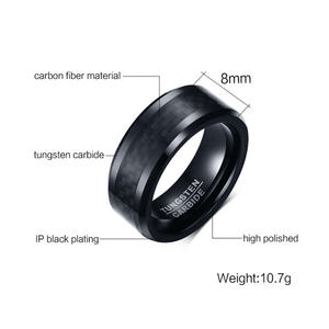 Nhẫn cưới/nhẫn đính hôn nam bằng cacbua vonfram 8mm, cạnh vát bóng cao cấp, kiểu dáng thoải mái, màu đen <span class=keywords><strong>carbon</strong></span> thời trang - Product Image 4