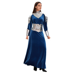 Disfraz de Robot Guerrero para Mujer, Vestido de Terciopelo Azul con Armadura Plateada, Disfraz de Cosplay para Adultos de Halloween - Product Image 5