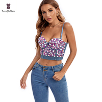 Risamshan — soutien-gorge en jean strass acrylique, sous-vêtement Sexy, Body façonnant avec crochet, pour femmes