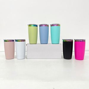 Magnetic Sliding Lid 10Oz Plated Coffee Mugs Cups Keep Hot & Cold Rainbow Underneath Tumbler With <b>Straws</b> - Product Image 2