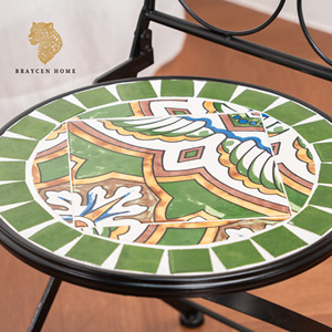 Set Bistrot Vintage <span class=keywords><strong>in</strong></span> Mosaico con 1 Tavolo e 2 Sedie <span class=keywords><strong>in</strong></span> <span class=keywords><strong>Ferro</strong></span> <span class=keywords><strong>Battuto</strong></span> e Ceramica, Arredamento da Esterno per Balcone e Giardino - Product Image 6