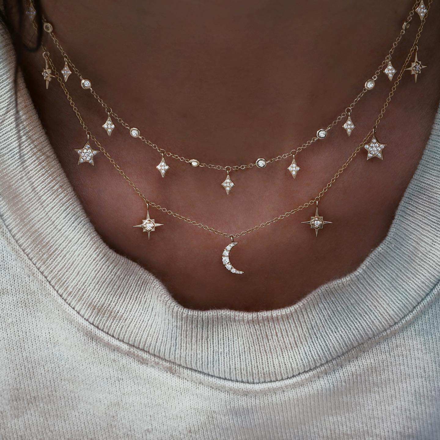 925 Sterling Silver Rose Gold Pave Stone Moon Star New Design Beautiful  Necklace Women Jewelry