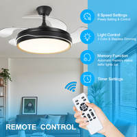 Ventilateur de plafond lumineux électrique pliable à moteur CC, 4 pales, télécommande, pour hôtel