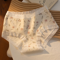 Culotte en soie élastique à taille moyenne pour femmes Culotte romantique en dentelle florale Taille unique Hipster Sous-vêtements pour femmes avec logo à la taille