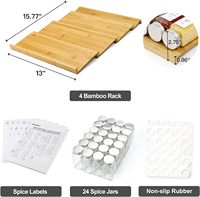 Bambou 4 Niveaux Étagères À Épices Plateau Assaisonnement Conteneurs Porta Temperos Épice Tiroir Organisateur Avec 24 Pots À Épices Pour La Cuisine