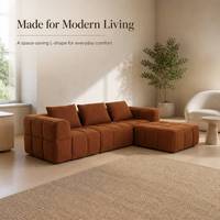 Canapé en chenille, marron caramel Tofu 3 places, 3 coussins inclus, mousse haute densité, gain de place, vente en gros