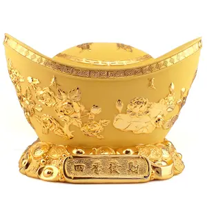 Chinese Treasure Bowl YuanBao Shoe-shaped Gold Ingot Family Lucky Goods Wholesale Resin Crafts Statue Sculpture