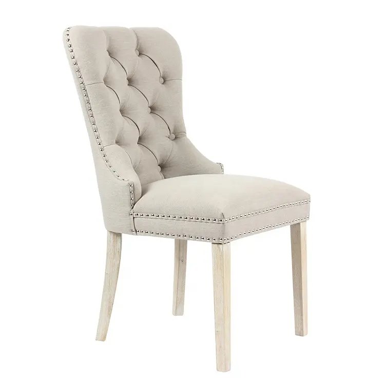 Modern Elegant Button Tufted Upholstered Fabric With Nailhead Trim Dining Side Chair