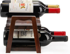 Logotipo personalizado OEM 8 botellas de madera de acacia Encimera 2 niveles independiente Premium Almacenamiento de vino Estante de exhibición Estante de vino para el hogar - Product Image 3