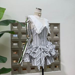 <span class=keywords><strong>Nuevo</strong></span> Vestido de Verano con Lazo en la Solapa para Mujer, Falda Corta a Rayas con Volantes, Ajustada y Rejuvenecedora - Product Image 6