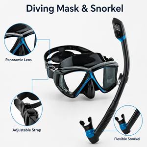 Ensemble masque de plongée et tuba avec lentille à large champ de vision et sangle réglable pour piscine, plage et sports nautiques - Product Image 3
