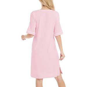 Camisón de algodón de bambú para mujer, manga corta, cuello redondo, camisa de dormir rosa, ropa de dormir, vestido rosa, ropa de mujer - Product Image 3