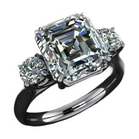 Bague de fiançailles en moissanite à trois pierres taille Asscher, argent 925 plaqué or 18 carats