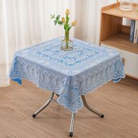 Nappe en PVC gaufré or, motif floral carré, imperméable, antidérapante, imprimée, personnalisable, avec bordure en dentelle, pour usage domestique moderne