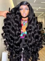 Pelucas de Cabello Humano con Ondas Suaves y Frente de Encaje, Pre-desplumadas, Pre-decoloradas, con Nudos Pequeños y Cabello de Bebé, para Mujeres Negras