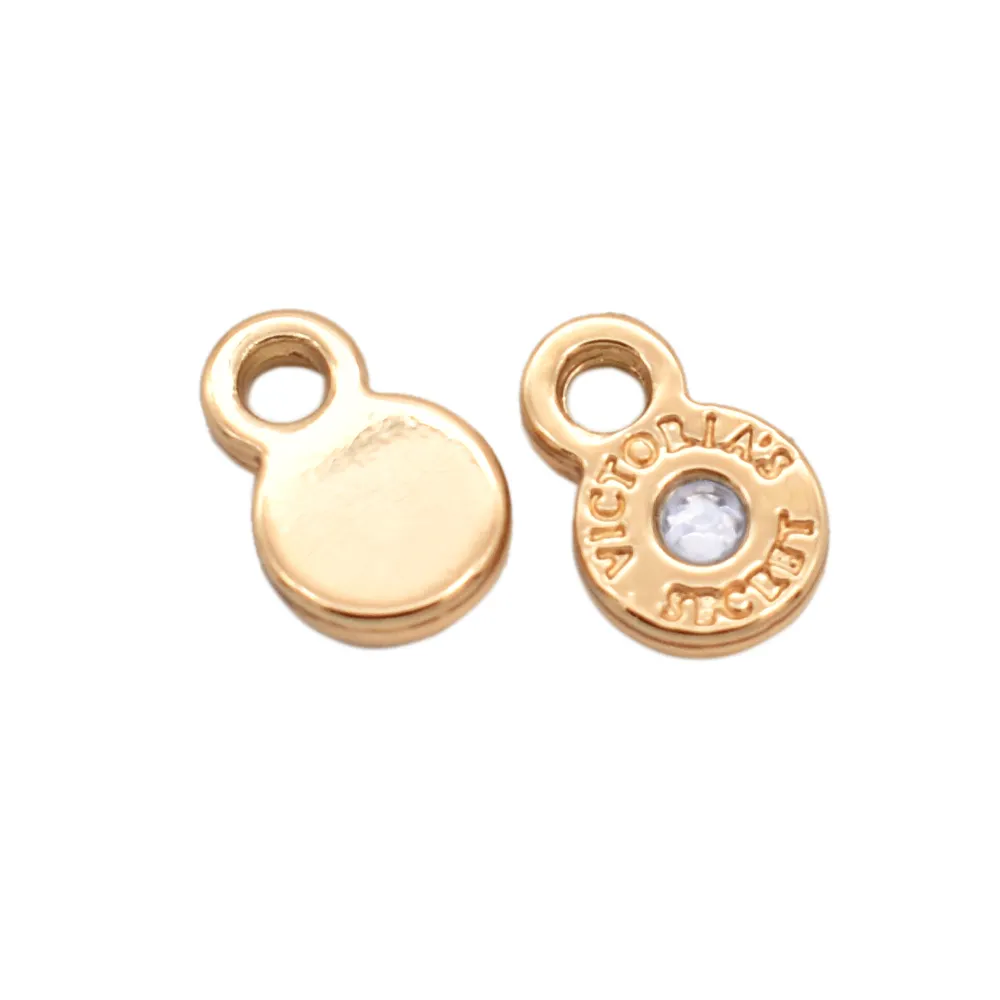 Etiqueta de bolsa de forma redonda de Metal y oro, Mini etiqueta con diamante, barata, venta al por mayor