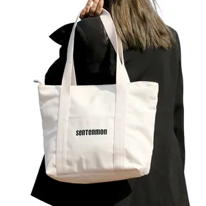 Bolsa de lona de algodón de alta calidad, bolsa de mano bordada con logotipo personalizado blanco, venta al por mayor